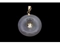 14k Yellow Gold Graceful Mottled Pale Green And Pale Lavender-White Jadeite Jade Pi Disc Pendant
