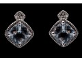 10k White Gold Checkerboard Cut Aquamarine Stud Earrings, App. 1.52 TCW