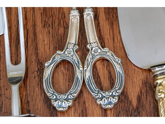 Lovely Lot Of Silver Handed Serving Pieces With Stainless Steel Blades And Sheers