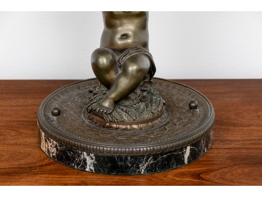  Ornate French Bronze Cherub Lamps