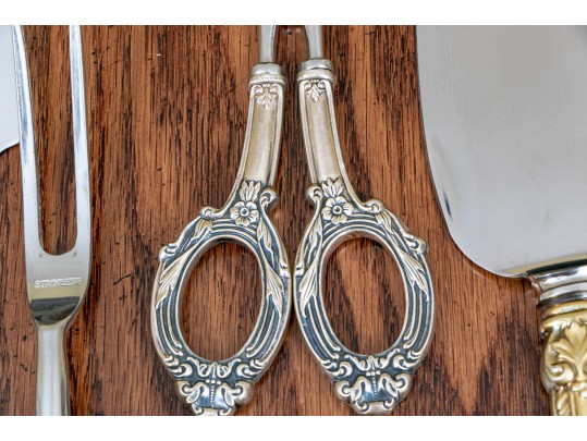 Lovely Lot Of Silver Handed Serving Pieces With Stainless Steel Blades And Sheers
