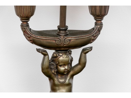  Ornate French Bronze Cherub Lamps