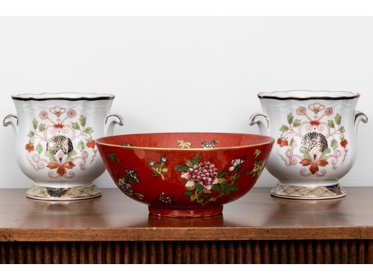 An Assembled Three Piece Asian Inspired Porcelain Garniture 