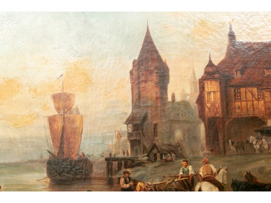 Edward William Cooke (English, 1811 - 1880), Oil On Canvas Town Harbor