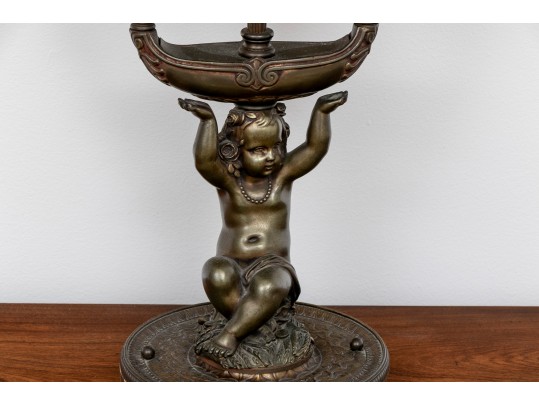  Ornate French Bronze Cherub Lamps