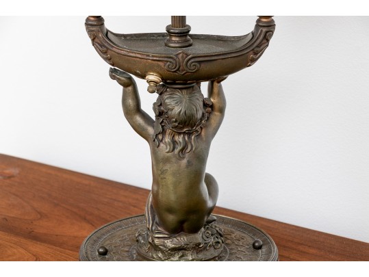  Ornate French Bronze Cherub Lamps