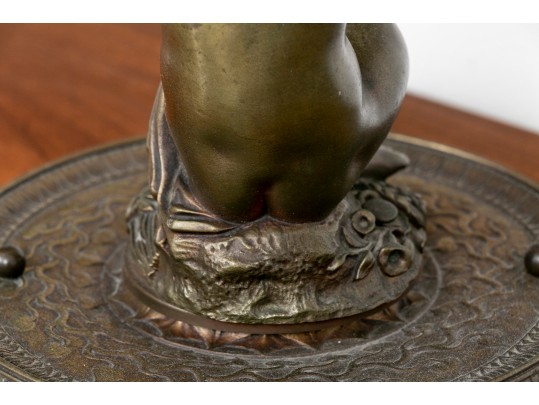  Ornate French Bronze Cherub Lamps