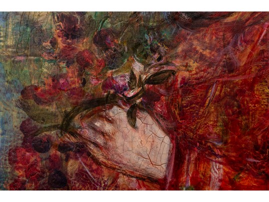 Edna Hibel (American, 1917 - 2014) Original Painting Of Woman With Flowers