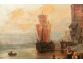 Edward William Cooke (English, 1811 - 1880), Oil On Canvas Town Harbor