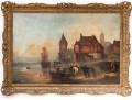 Edward William Cooke (English, 1811 - 1880), Oil On Canvas Town Harbor