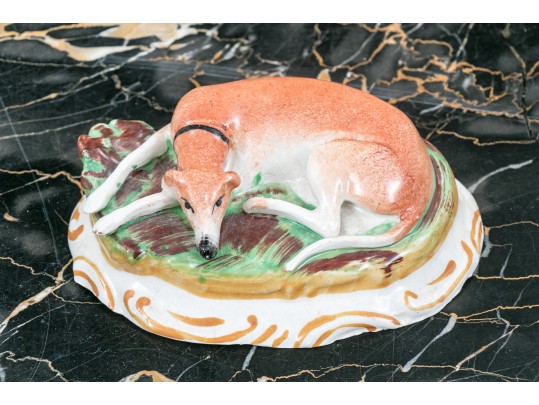 Adorable Antique English Staffordshire Whippet Dog Figurine