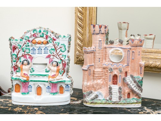 Two Antique - Staffordshire - Castle - Pocket Watch Holders