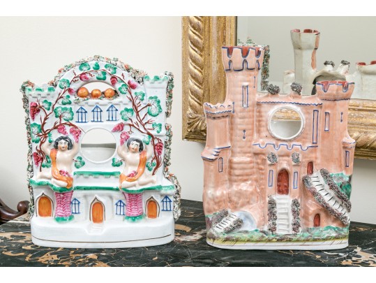 Two Antique - Staffordshire - Castle - Pocket Watch Holders