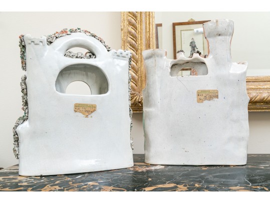 Two Antique - Staffordshire - Castle - Pocket Watch Holders