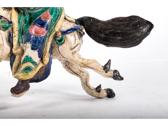 Chinese Ceramic Wall Sculpture Of A Horseback Warrior (No Transport)