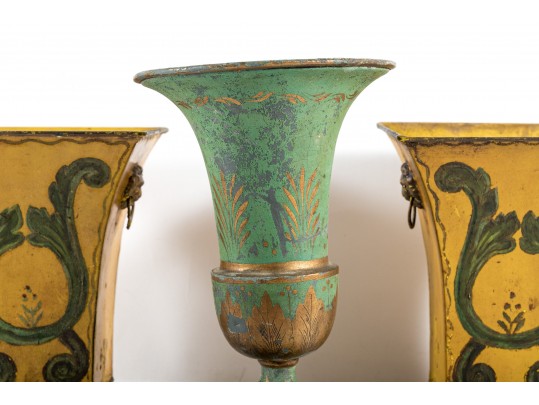 Garniture Trio Of Antique French Tole Metal Vases