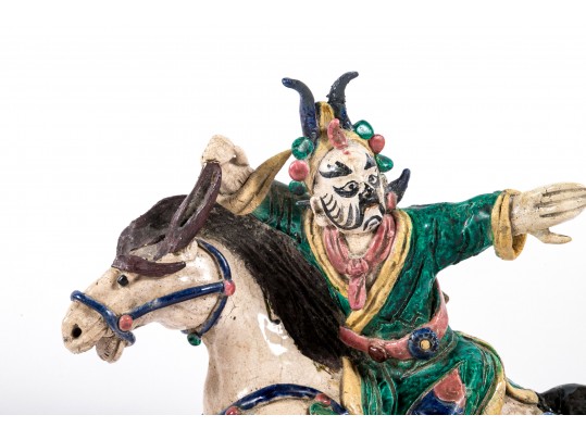 Chinese Ceramic Wall Sculpture Of A Horseback Warrior (No Transport)