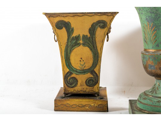 Garniture Trio Of Antique French Tole Metal Vases