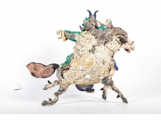 Chinese Ceramic Wall Sculpture Of A Horseback Warrior (No Transport)