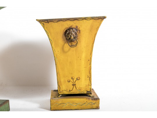 Garniture Trio Of Antique French Tole Metal Vases