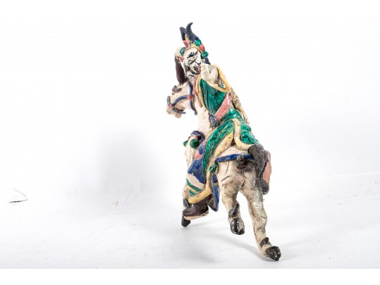 Chinese Ceramic Wall Sculpture Of A Horseback Warrior (No Transport)