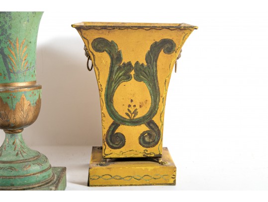 Garniture Trio Of Antique French Tole Metal Vases