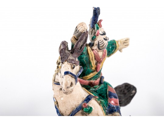 Chinese Ceramic Wall Sculpture Of A Horseback Warrior (No Transport)