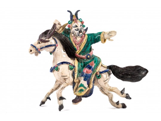 Chinese Ceramic Wall Sculpture Of A Horseback Warrior (No Transport)