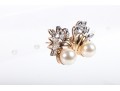 14k Yellow Gold Cultured Pearl And Diamond Stud Earrings