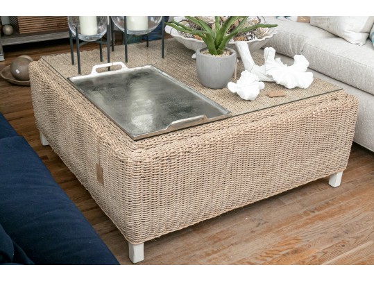Caracole Cocktail Ottoman With Glass Top Retail $899.00