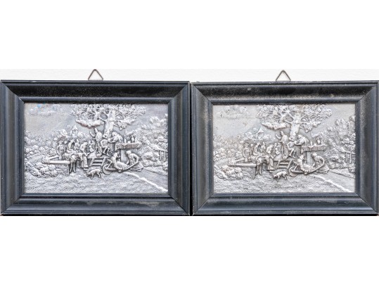 Two Antique Miniature Continental Silver Repousse Framed Plaques