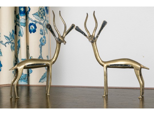 Pair Of Antique Tribal Brass Caribou