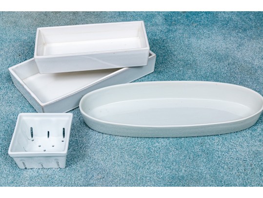 Four White Ceramic Kitchen Serving Pieces