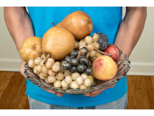Antique English Cut Crystal Bowl With Faux Fruit