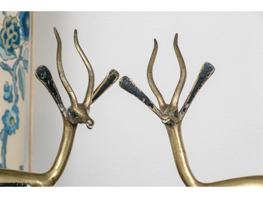 Pair Of Antique Tribal Brass Caribou