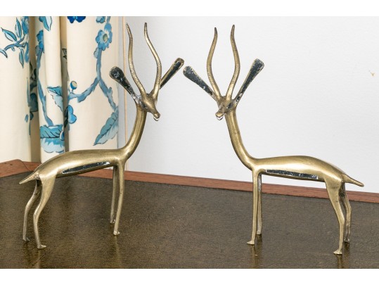 Pair Of Antique Tribal Brass Caribou