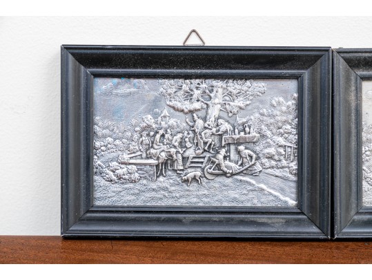 Two Antique Miniature Continental Silver Repousse Framed Plaques