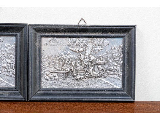 Two Antique Miniature Continental Silver Repousse Framed Plaques