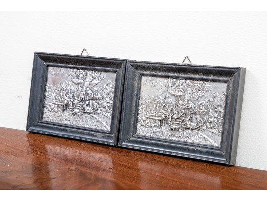 Two Antique Miniature Continental Silver Repousse Framed Plaques
