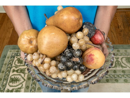 Antique English Cut Crystal Bowl With Faux Fruit