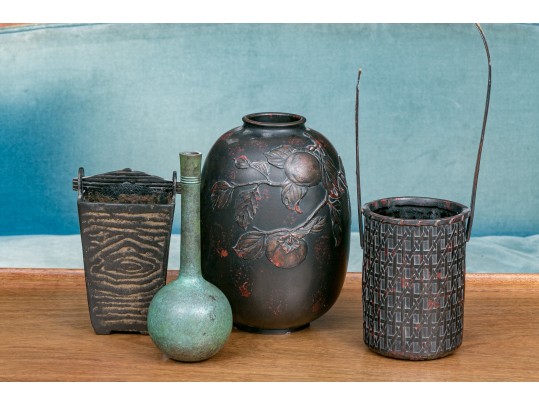 Collection Of Four 20th Century Japanese Faux Metal Vessels