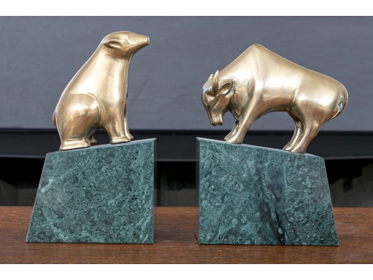 Pair Of Wall Street Bull And Bear Figural Bookends
