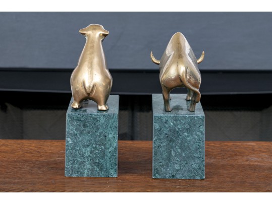 Pair Of Wall Street Bull And Bear Figural Bookends