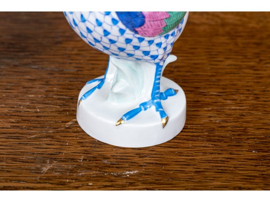 Two Herend Porcelain Pink And Blue Fishnet Glazed Birds