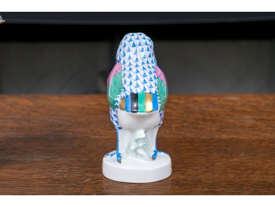 Two Herend Porcelain Pink And Blue Fishnet Glazed Birds