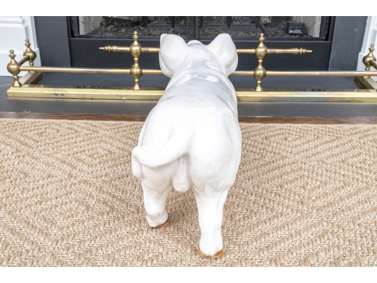 A Family Of Three French White Glazed Terracotta Pigs