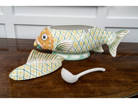 A Contemporary Hand Painted Ceramic Italian Lidded Fish Tureen