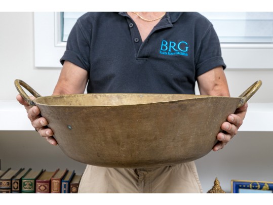 Antique Continental Solid Brass Cooking Pan