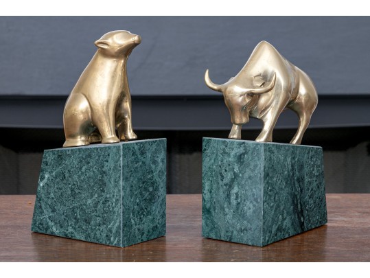 Pair Of Wall Street Bull And Bear Figural Bookends
