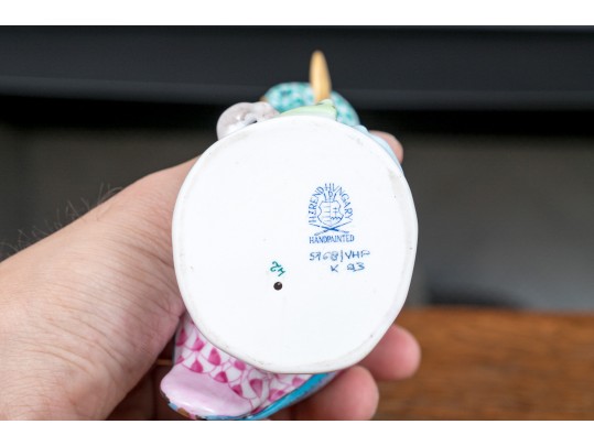 Two Herend Porcelain Pink And Blue Fishnet Glazed Birds